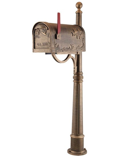 Hummingbird Curbside Mailbox with Ashland Post in Hand Rubbed Bronze.